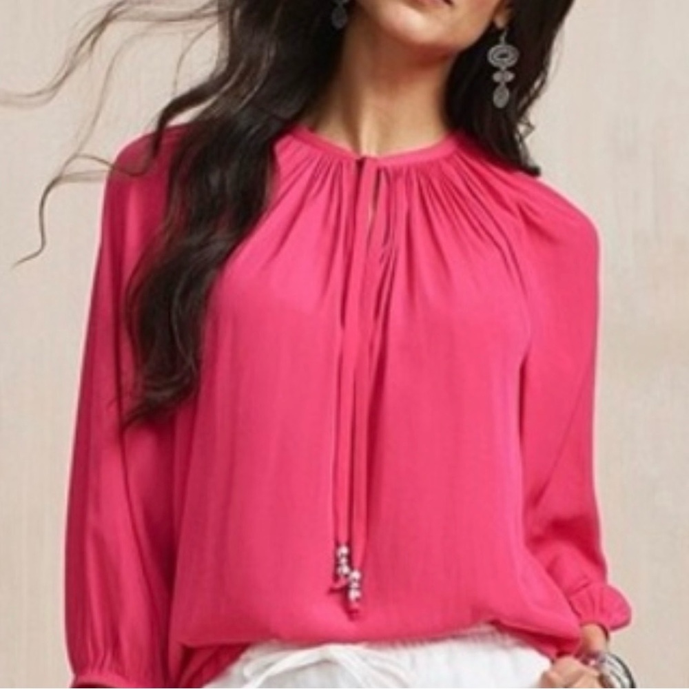 Chico's Hot Pink Tie-Front Peasant Blouse sz3 like new